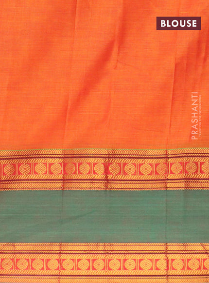 Narayanpet cotton saree orange and dual shade of green with plain body and rettapet zari woven border