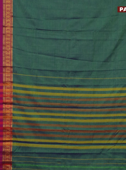 Narayanpet cotton saree dual shade of bluish green and magenta pink with plain body and rettapet zari woven border