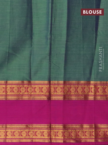 Narayanpet cotton saree dual shade of bluish green and magenta pink with plain body and rettapet zari woven border