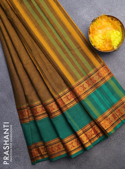 Narayanpet cotton saree mustard yellow and green with plain body and rettapet zari woven border