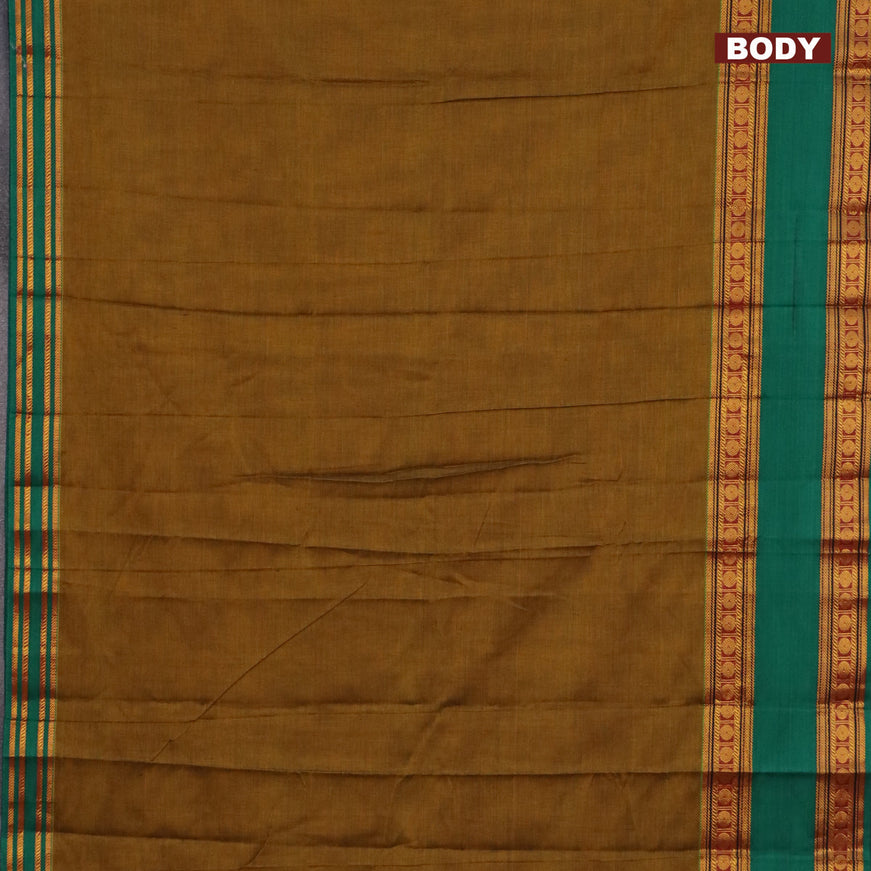 Narayanpet cotton saree mustard yellow and green with plain body and rettapet zari woven border