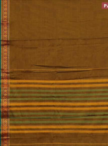 Narayanpet cotton saree mustard yellow and green with plain body and rettapet zari woven border