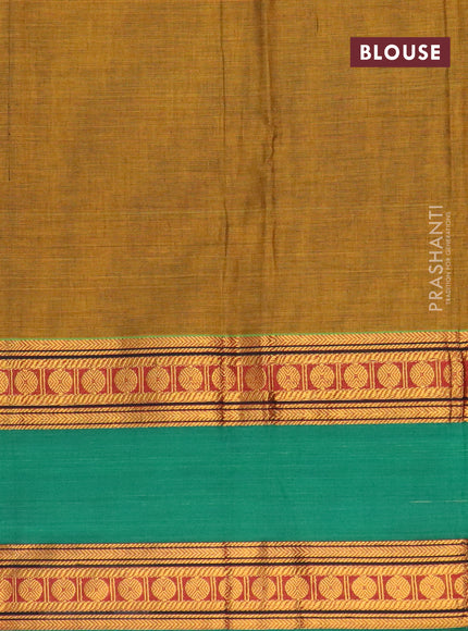 Narayanpet cotton saree mustard yellow and green with plain body and rettapet zari woven border