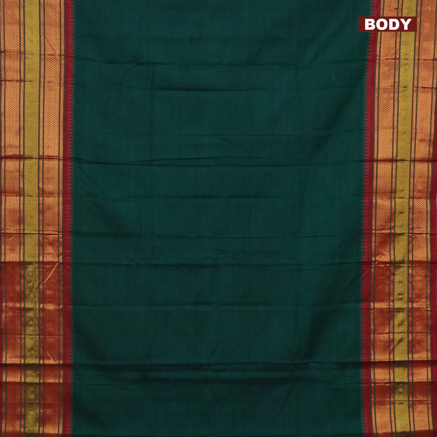 Narayanpet cotton saree green and maroon with plain body and zari woven border