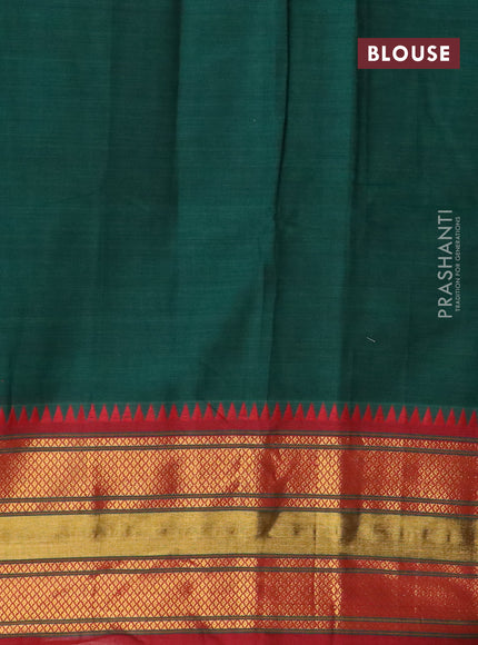 Narayanpet cotton saree green and maroon with plain body and zari woven border