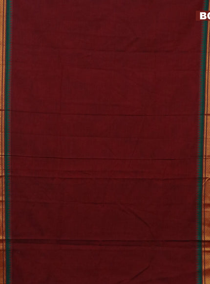 Narayanpet cotton saree maroon and green with plain body and zari woven border