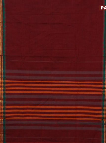 Narayanpet cotton saree maroon and green with plain body and zari woven border