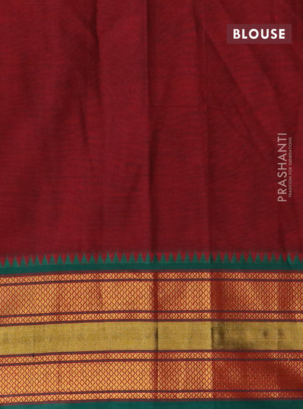 Narayanpet cotton saree maroon and green with plain body and zari woven border