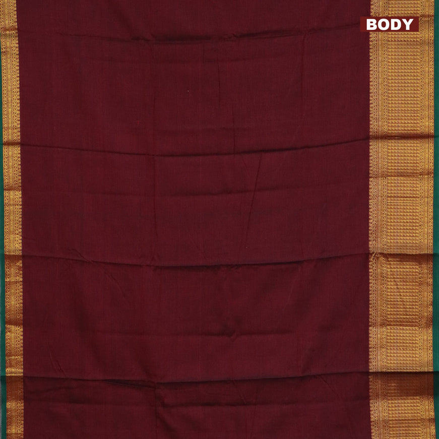 Narayanpet cotton saree maroon and green with plain body and zari woven border