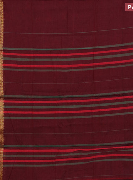 Narayanpet cotton saree maroon and green with plain body and zari woven border