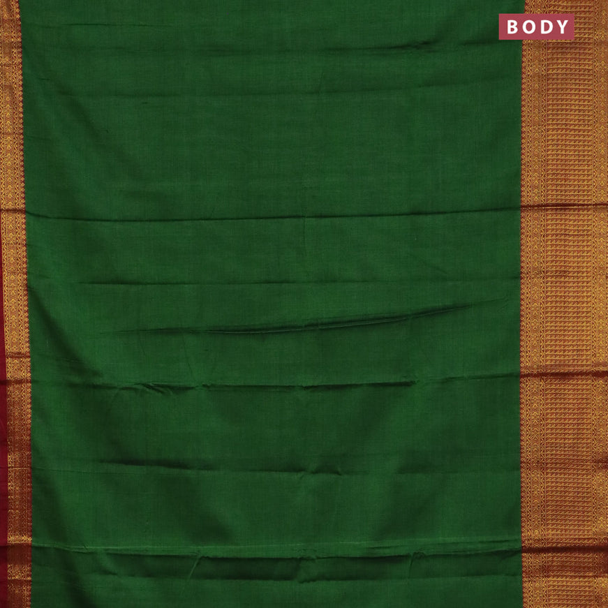 Narayanpet cotton saree green and maroon with plain body and zari woven border