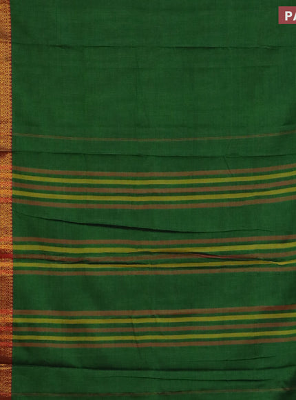 Narayanpet cotton saree green and maroon with plain body and zari woven border