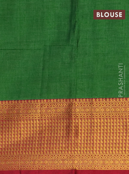 Narayanpet cotton saree green and maroon with plain body and zari woven border