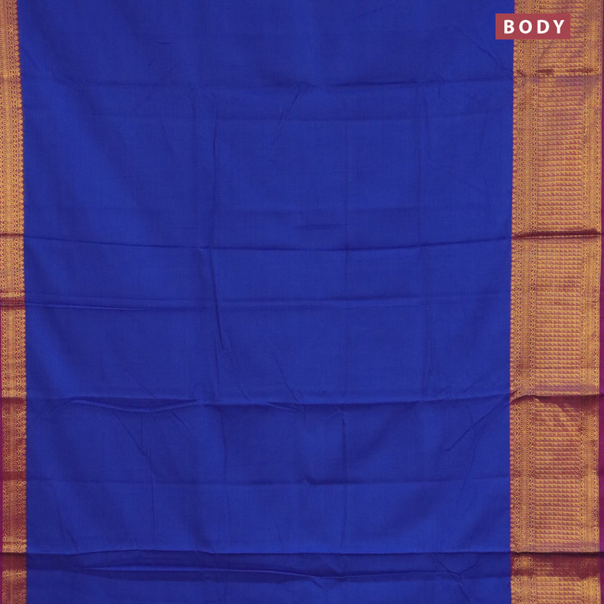 Narayanpet cotton saree blue and magenta pink with plain body and zari woven border