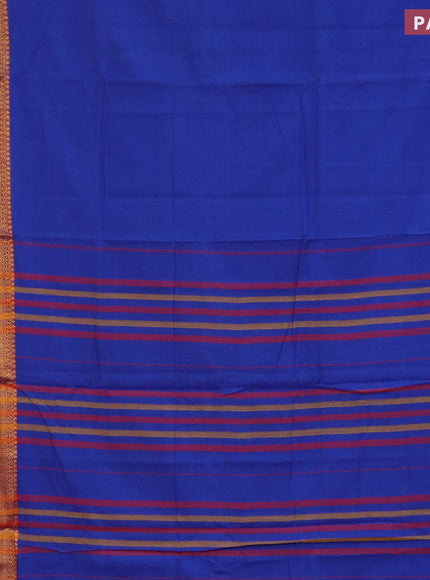 Narayanpet cotton saree blue and magenta pink with plain body and zari woven border