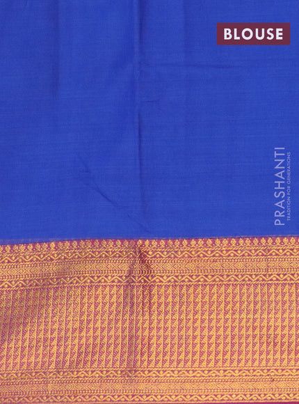 Narayanpet cotton saree blue and magenta pink with plain body and zari woven border