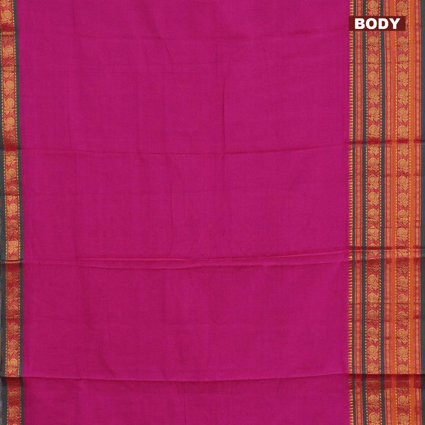 Narayanpet cotton saree pink and green with plain body and long annam zari woven border