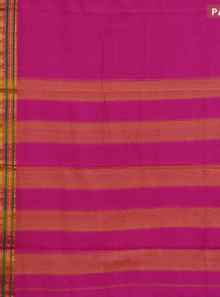 Narayanpet cotton saree pink and green with plain body and long annam zari woven border