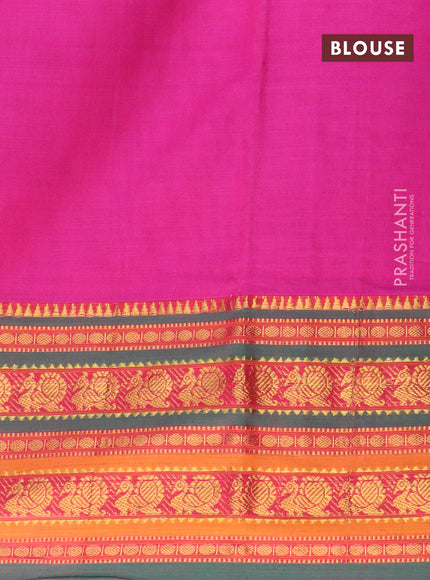 Narayanpet cotton saree pink and green with plain body and long annam zari woven border