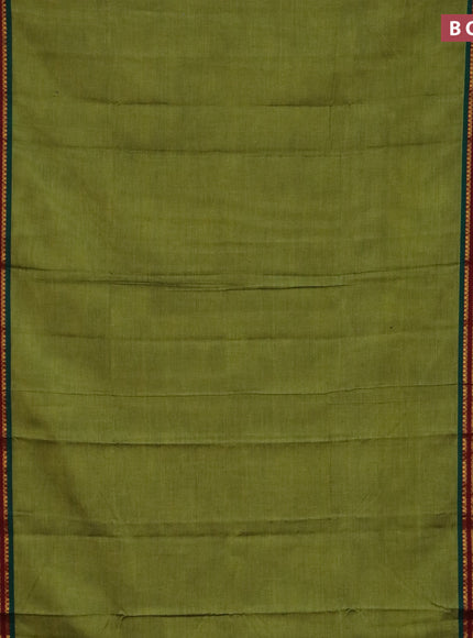 Narayanpet cotton saree light green and maroon with plain body and paisley zari woven border