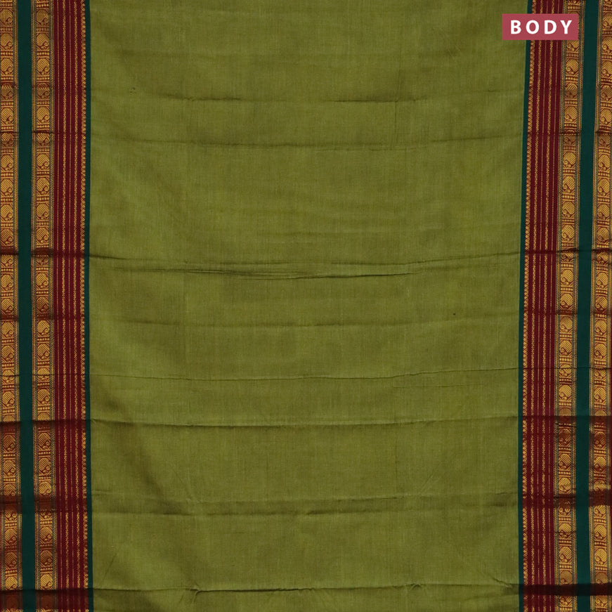 Narayanpet cotton saree light green and maroon with plain body and paisley zari woven border