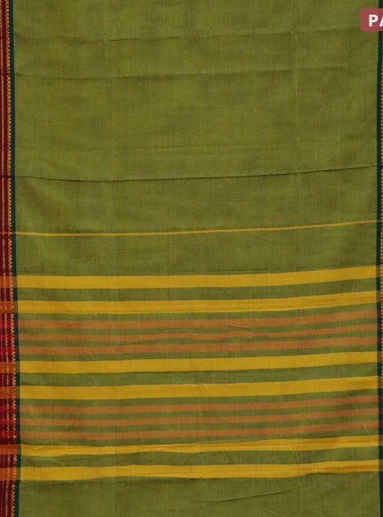 Narayanpet cotton saree light green and maroon with plain body and paisley zari woven border