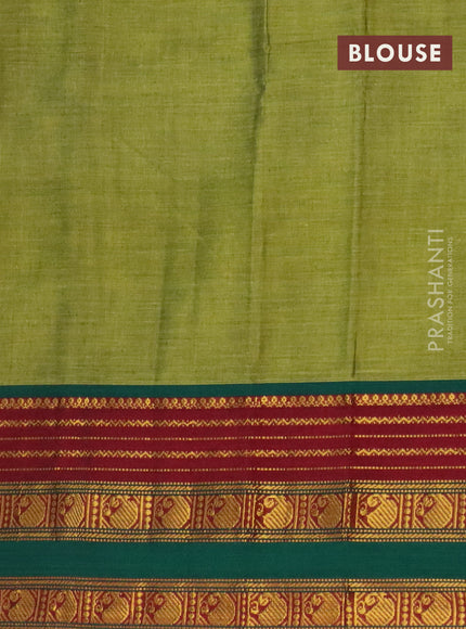 Narayanpet cotton saree light green and maroon with plain body and paisley zari woven border