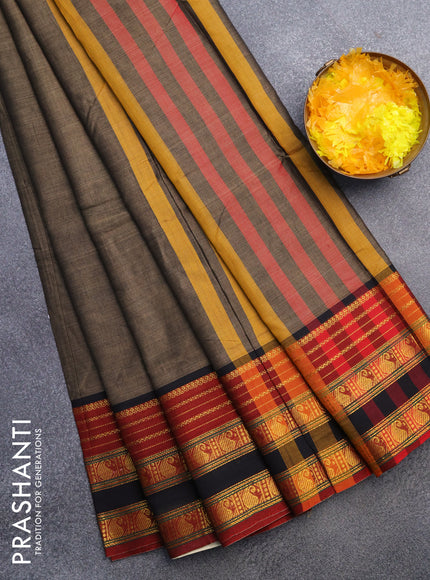 Narayanpet cotton saree grey and maroon with plain body and paisley zari woven border