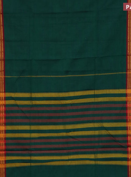 Narayanpet cotton saree green and maroon with plain body and paisley zari woven border