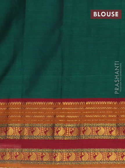 Narayanpet cotton saree green and maroon with plain body and paisley zari woven border