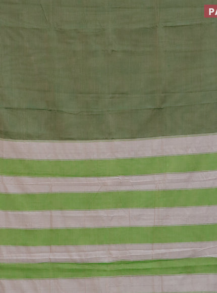 Narayanpet cotton saree green shade with plain body and silver zari woven border