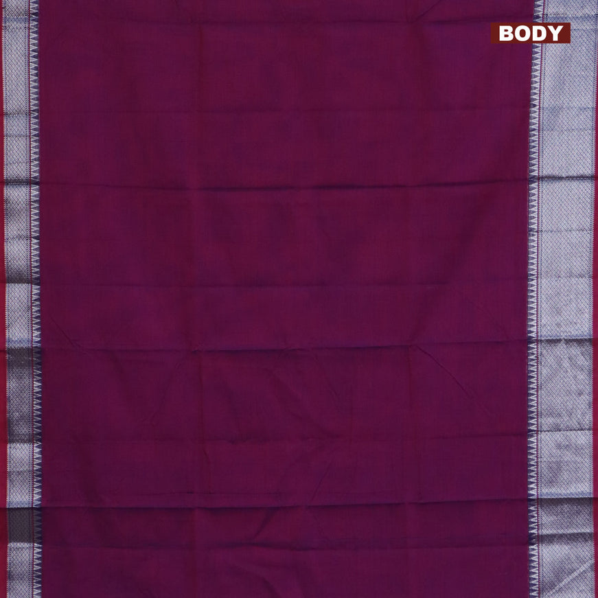 Narayanpet cotton saree purple with plain body and silver zari woven border