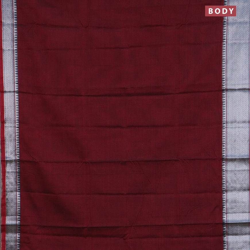 Narayanpet cotton saree maroon with plain body and silver zari woven border