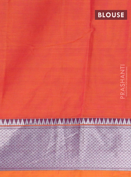 Narayanpet cotton saree dual shade of pinkish yellow with plain body and silver zari woven border