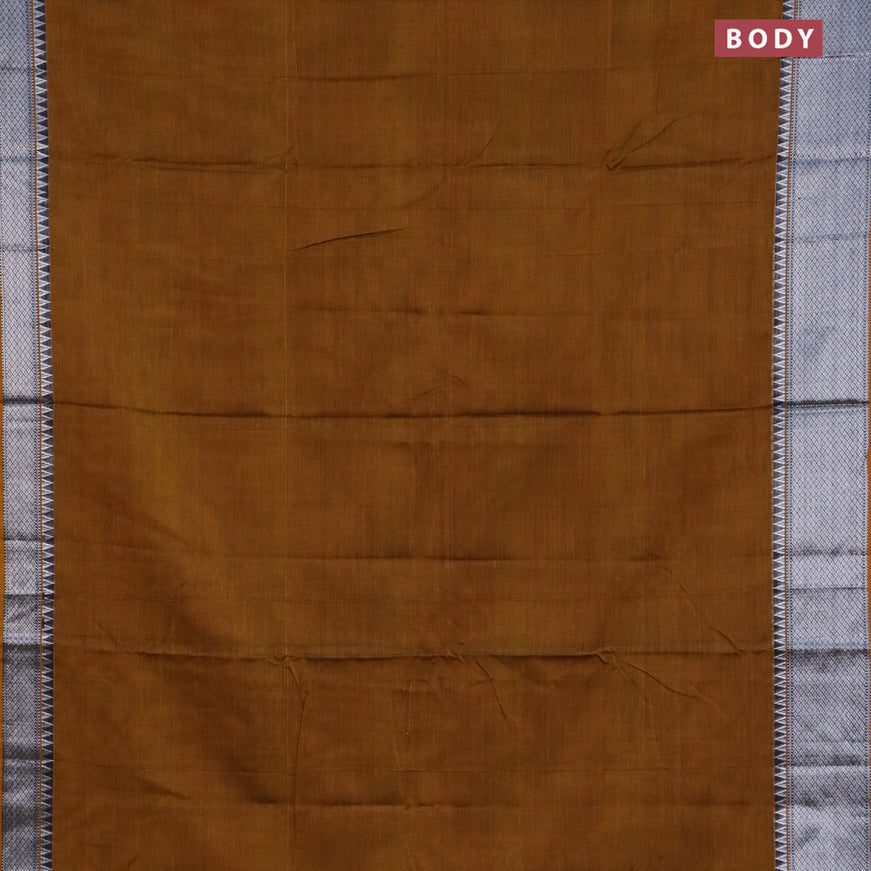 Narayanpet cotton saree mustard shade with plain body and silver zari woven border