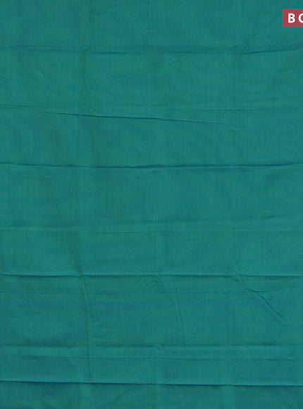 Narayanpet cotton saree dual shade of bluish green with plain body and silver zari woven border