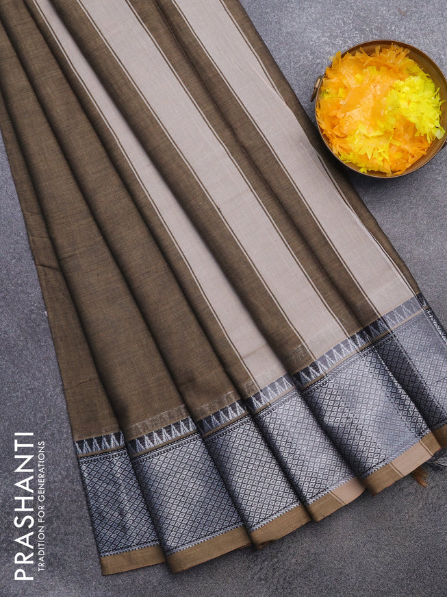 Narayanpet cotton saree grey with plain body and silver zari woven border