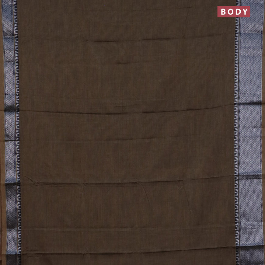 Narayanpet cotton saree grey with plain body and silver zari woven border