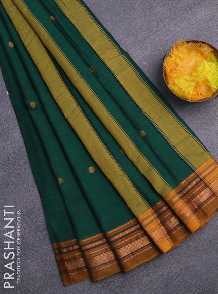 Narayanpet cotton saree green shade and mustard shade with zari woven buttas and zari woven border