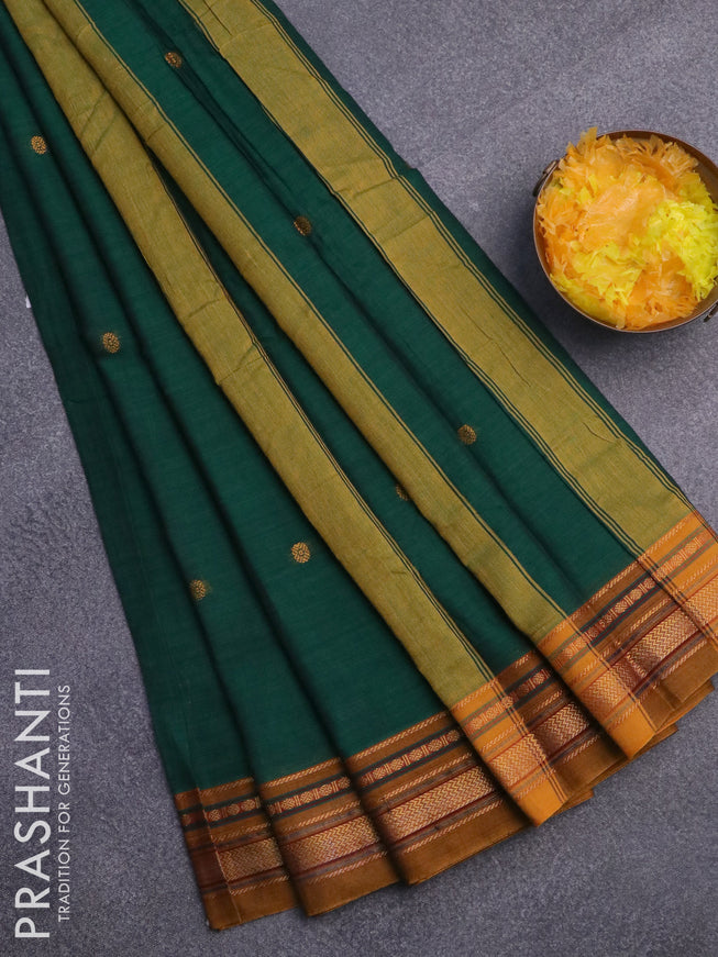 Narayanpet cotton saree green shade and mustard shade with zari woven buttas and zari woven border