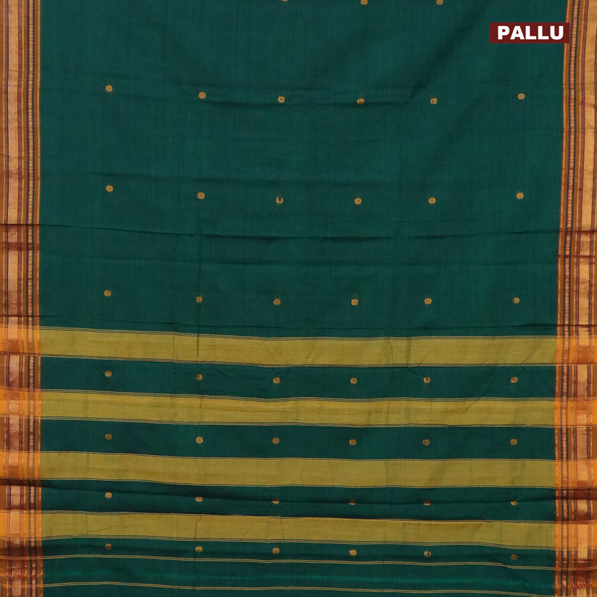 Narayanpet cotton saree green shade and mustard shade with zari woven buttas and zari woven border