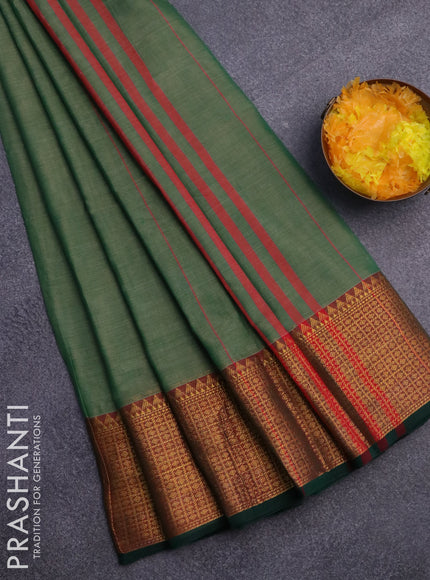 Narayanpet cotton saree green shade and maroon with plain body and zari woven border