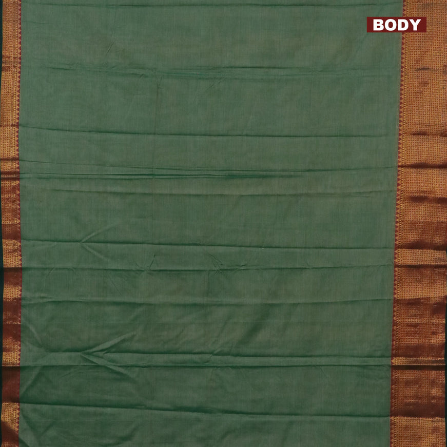 Narayanpet cotton saree green shade and maroon with plain body and zari woven border