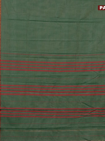 Narayanpet cotton saree green shade and maroon with plain body and zari woven border