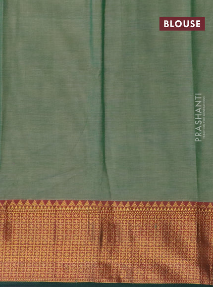 Narayanpet cotton saree green shade and maroon with plain body and zari woven border