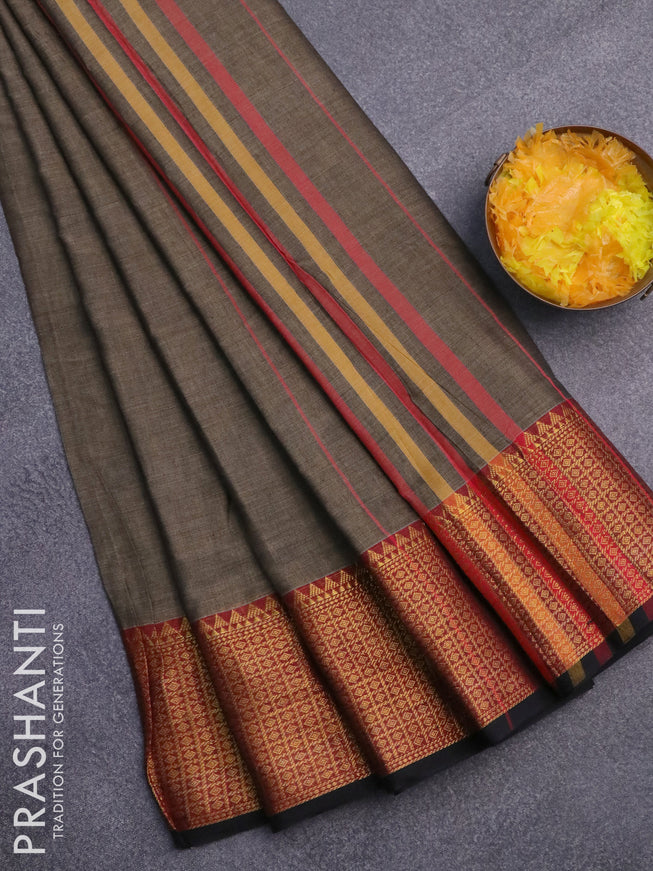 Narayanpet cotton saree grey shade and maroon with plain body and zari woven border