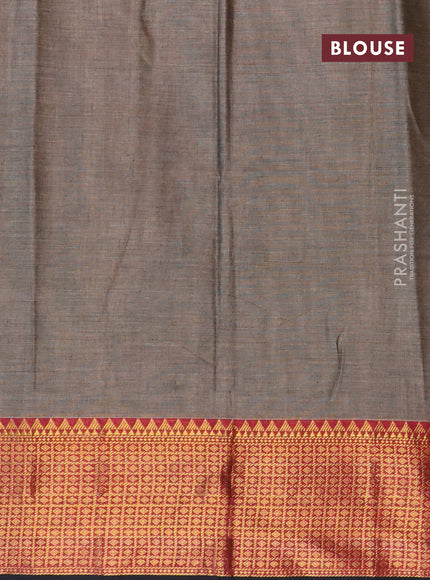 Narayanpet cotton saree grey shade and maroon with plain body and zari woven border