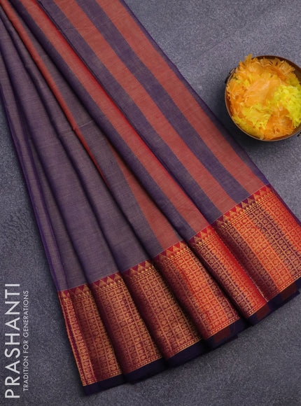 Narayanpet cotton saree dual shade of violet and magenta pink with plain body and zari woven border