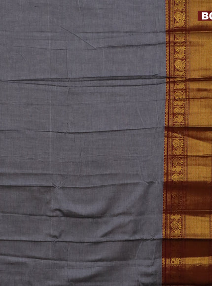 Narayanpet cotton saree grey and maroon with plain body and long annam zari woven border