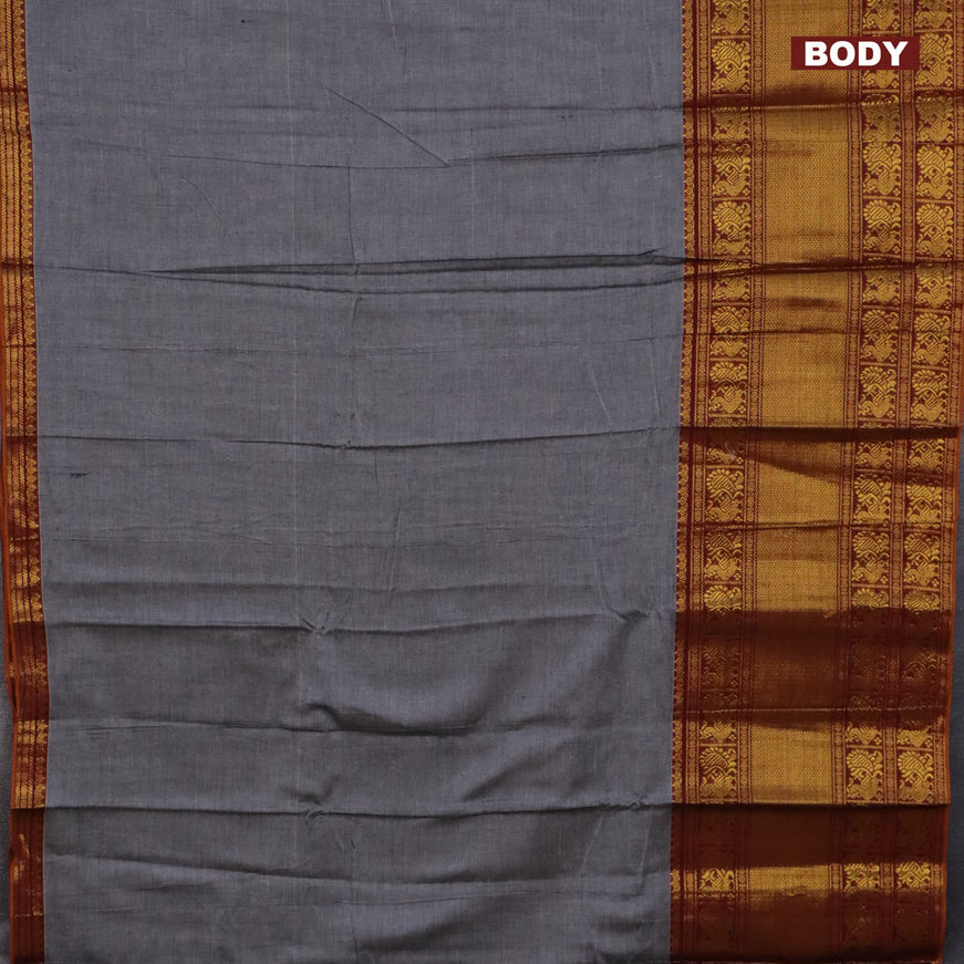 Narayanpet cotton saree grey and maroon with plain body and long annam zari woven border